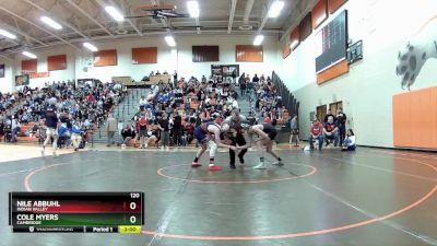 120 lbs Champ. Round 1 - Nile Abbuhl, Indian Valley vs Cole Myers, Cambridge