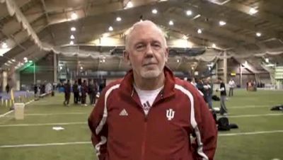 Indiana Coach Ron Helmer after Indiana's DMRs at the Alex Wilson  Invite