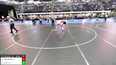 7th - 8th grade - 123 Champ. Round 1 - Elijah Blanchette, Waverly Area Wrestling Club vs Cameren Lauer, Iowa