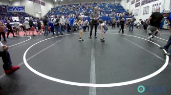 55 lbs Round Of 16 - Huxley Kelton, Harrah Little League Wrestling vs Jonah Dinger, Newkirk Takedown Club