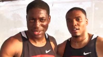 Amaechi Morton and Durell Coleman Stanford after qualifying for 400 hurdles 2010 NCAA West Preliminary