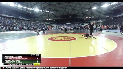 82 lbs Cons. Round 2 - Miguel Campos, Sunnyside Little Grapplers vs Roman Banashak, Snoqualmie Valley Wrestling Club