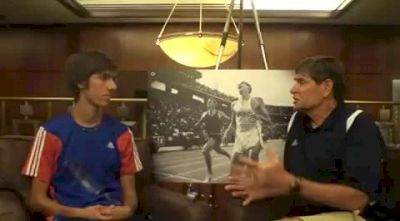 Isaac Presson talks with Jim Ryun before 2010 Dream Mile