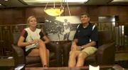 Katie Flood talks with Jim Ryun before 2010 Dream Mile
