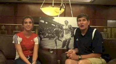 Shelby Hayes talks with Jim Ryun before 2010 Dream Mile