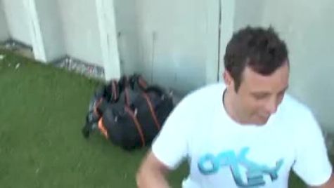 Oscar Pistorius, Blade Runner, getting ready for a 400 meter race with the Cheetahs