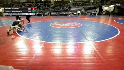 130 lbs Quarterfinal - Tanner Stewart, Oconee Youth Wrestling vs Avett Montesinos, North Hall Jr Trojans