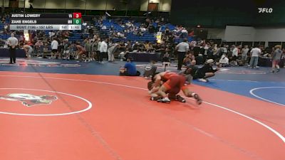 157 lbs Consi Of 32 #1 - Justin Lowery, VA vs Zane Engels, MN