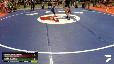 56 lbs Cons. Round 3 - Lincoln Wilkinson, Douglas Wrestling Club vs Cora Klukas, Windy City Wrestlers