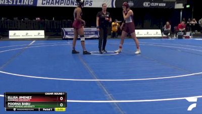 143 lbs Champ. Round 1 - Ellisa Jimenez, Augsburg University vs Poorna Babu, Texas Womens University