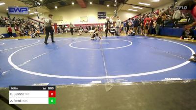 52 lbs Quarterfinal - Deryk Justice, Tahlequah Wrestling Club vs Adam Reed, Henryetta Knights Wrestling Club