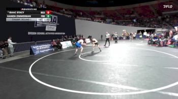 4A Boys 157 lbs Champ. Round 1 - Isaac Stacy, Mazama Boys vs Kainen Zimmerman, Pendleton Boys