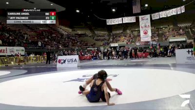 Bantam - 49 lbs Cons. Round 2 - Jett Pacheco, Holtville Takedown Club vs Caroline Angel, Reign Wrestling Club