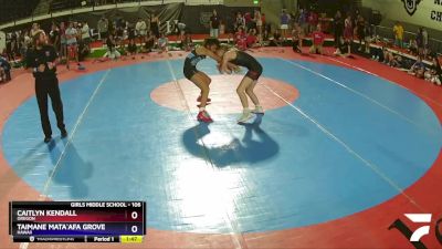 106 lbs Quarterfinal - Caitlyn Kendall, Oregon vs Taimane Mata`afa Grove, Hawaii