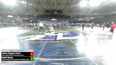 93 lbs 7th Place Match - Delilah Wiggins-Veloni, Team Aggression Wrestling Club vs Emilie Baugh, Team Newport Tornadoes Wrestling Club