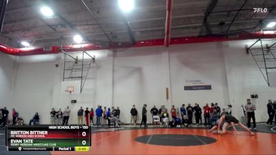 150 lbs Cons. Round 3 - Britton Bittner, Mt. Vernon High School vs Evan Tate, Perry Meridian Wrestling Club