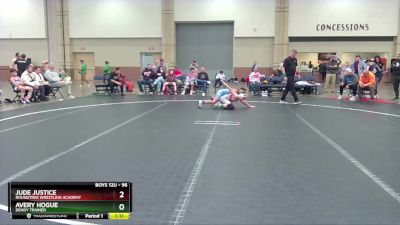 96 lbs Cons. Semi - Jude Justice, Roundtree Wrestling Academy vs Avery Hogue, Dendy Trained