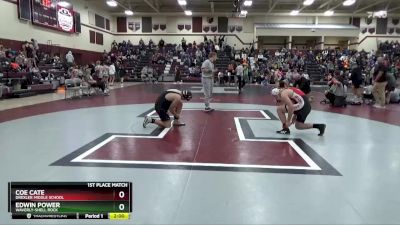 181-186 lbs 1st Place Match - Coe Cate, Drexler Middle School vs Edwin Power, Waverly-Shell Rock