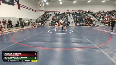 120 lbs Round 2 - Addison Williams, Dripping Springs (Girls) vs Genesis Montes-Suarez, El Paso Pebble HIlls (Girls)