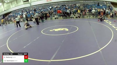 14U Boys - 132 lbs Champ. Round 2 - Dayton Hartmann, B.A.M. Training Center vs George Seaburg, Rhyno Academy Of Wrestling