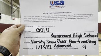 Paramount High School [Varsity Show Cheer Non Tumbling Advanced] 2022 USA Virtual Spirit Regional II