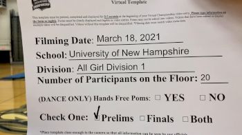 University of New Hampshire [Virtual Advanced All-Girl Division I Prelims] 2021 NCA & NDA Collegiate Cheer & Dance Championship