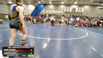 115 lbs Quarterfinal - Maquelle Pace, Champions Wrestling Club vs Josie Cannon, Uintah Jr High Wrestling