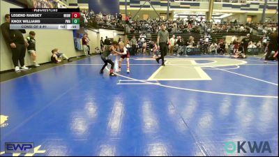 55 lbs Consi Of 8 #1 - Legend Ramsey, Midwest City Bombers Youth Wrestling Club vs Knox Williams, Perry Wrestling Academy