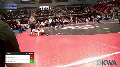 52 lbs Round Of 32 - Kamden Justice, Pryor Tigers vs Boston Crain, Keystone Wrestling Club