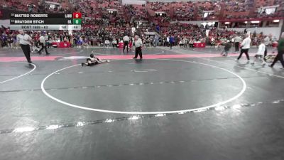 63 lbs Cons. Round 5 - Brayden Stich, Gillett/Suring vs Matteo Roberts, Monona Grove/McFarland Wrestling Club