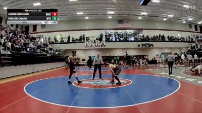 215 lbs 2nd Wrestleback (16 Team) - Jakob Skinner, Jasper County vs Praise Chane, Mt. Pisgah Christian School