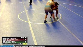 220 lbs Cons. Round 2 - Nathaniel Ramos, South High School Wrestling vs Gerardo Basurto, Golden Valley (Bakersfield) High School Wrestling