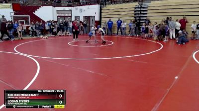 75-76 lbs Round 1 - Kolton Morecraft, Franklin Central WC vs Logan Myers, Perry Meridian WC