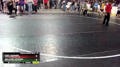 97 lbs Cons. Round 3 - Benjamin Lechman, Bear Cave Wrestling Club vs Cody Leonard, Thunder Wrestling Club