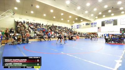 138 lbs Cons. Round 3 - Lazaro Johnson, Santa Monica High School Wrest vs Wesley Rappelhofer, Portola High School Wrestling