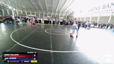 92 lbs Cons. Round 3 - Owen Williams, ID vs Jake Zesiger, UT