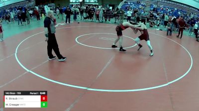 14U Boys - 155 lbs Cons. Round 1 - Ridge Straub, Columbia City Wrestling Club vs Max Creager, Warrior Regional Training Center