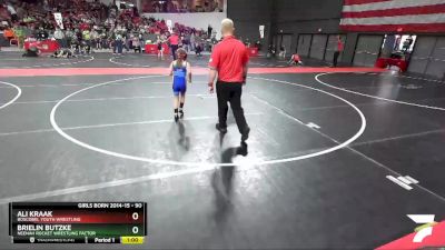 90 lbs Cons. Semi - Brielin Butzke, Neenah Rocket Wrestling Factor vs Ali Kraak, Boscobel Youth Wrestling