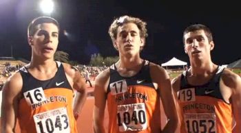 Donn Cabral, Mark Amirault, and Kyle Soloff of Princeton after the 5k at the 2011 Stanford Invitational