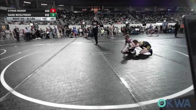 80 lbs Consi Of 8 #2 - Cyrus Baker, Harrah Little League Wrestling vs Gage McElfresh, Noble Takedown Club