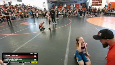 43-46 lbs Round 3 - Areya Larson, Worland Wrestling Club vs Raegan Dickerson, North Big Horn Rams