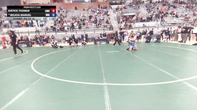 72 kg Champ. Rd Of 32 - Justice Thomas, Lucky Duck Wrestling Club vs Belicia Manuel, Michigan Wrestling Academy