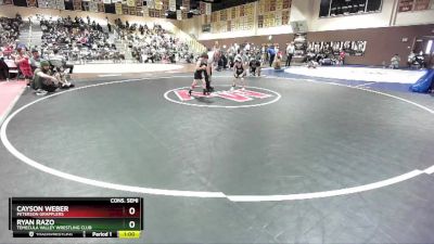 53 lbs Cons. Semi - Cayson Weber, Peterson Grapplers vs Ryan Razo, Temecula Valley Wrestling Club