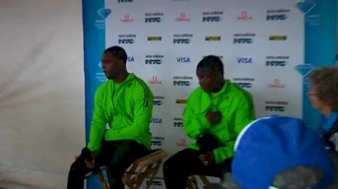 Steve Mullings and Tyson Gay after going 1-2 in 100 meters at adidas Grand Prix 2011