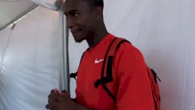 Dexter Faulk after mishap in 110 hurdle semis at USATF Outdoor Championships 2011