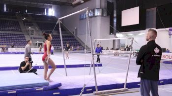 Laurie-Lou Vezina (CAN) Bar Routine with Timer Dismount, Training Day 1 - 2018 City of Jesolo Trophy