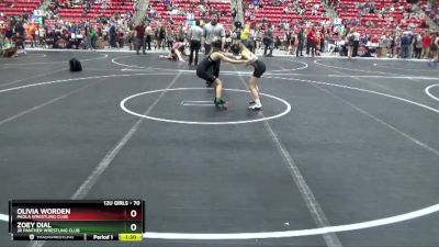 70 lbs Round 3 - Olivia Worden, Paola Wrestling Club vs Zoey Dial, Jr Panther Wrestling Club