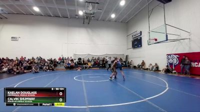 98-104 lbs Round 2 - Kaelan Douglass, Centennial Middle School vs Calvin Shumway, Douglas Middle School