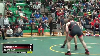 144 lbs Quarterfinal - Wyatt Mathews, Swartz Creek HS vs Andrew Huck, RIVER VALLEY (Bidwell)