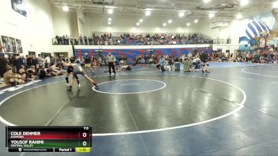 113 lbs Quarterfinal - Yousof Rahimi, Central Valley vs Cole Dehmer, Hanford